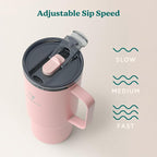 REDUCE 24 oz Hot1 Vacuum Insulated Mug for Hot Tea, Coffee and Other Hot Drinks - With Flo-Motion Lid and Handle, Single-Serve and Cupholder Friendly, Keeps Drinks Hot for up to 8 Hrs, Pink Salt