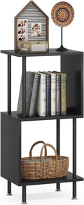 3 Tier Modern Bookshelf, S-Shaped Bookcase,Small Book Shelf for Small Spaces, Unique Bookshelf for Storage Organizer Living Room Bedroom Home Office, Black