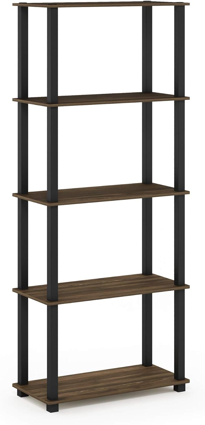 Furinno Turn-N-Tube 5-Tier Multipurpose Shelf / Display Rack / Storage Shelf / Bookshelf, Square Tubes, Columbia Walnut/Black