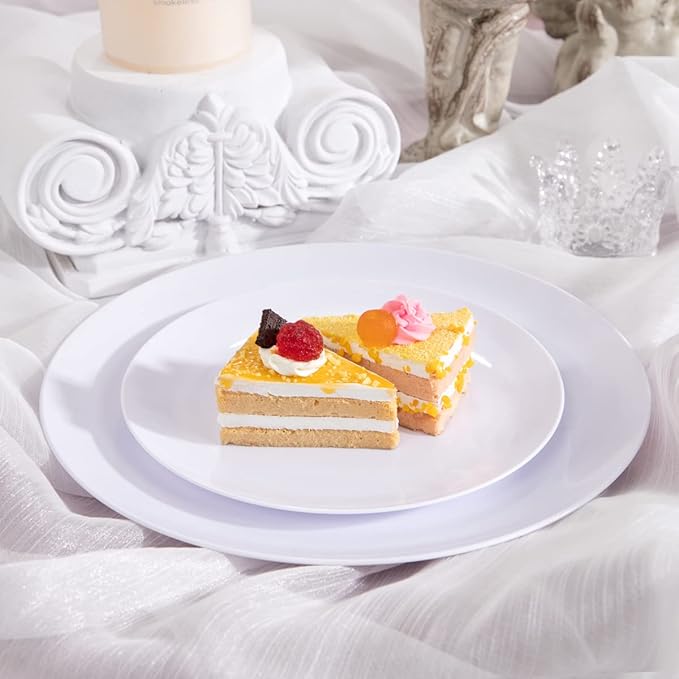 KIRE 60PCS White Disposable Plates - Heavy Duty White Plastic Plates for Party/Wedding - Include 30Pieces 10.25inch Dinner Plates and 30Pieces 7.5inch Dessert/Salad Plates