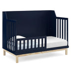 Delta Children babyGap Oxford 6-in-1 Convertible Crib + Brannan Bear Bookcase with Bins + Brannan Bear Wall Shelf with 4 Hooks, Navy/Natural (Bundle)