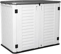 Horizontal Outdoor Garden Storage Shed for Backyards and Patios, Plastic Storage Box Waterproof, Small Shed 26 Cubic Feet Capacity for Bike, Garbage Cans, Lawn Mower, Tools and Garden Accessories