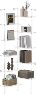 Acrylic Corner Bookshelf, Wall Mounted, 10-Tier L Shaped Bookshelf with Open Shelves, Multipurpose Clear Ladder Bookcase for Living Room, Bathroom, Office, Modern, 73.6" H