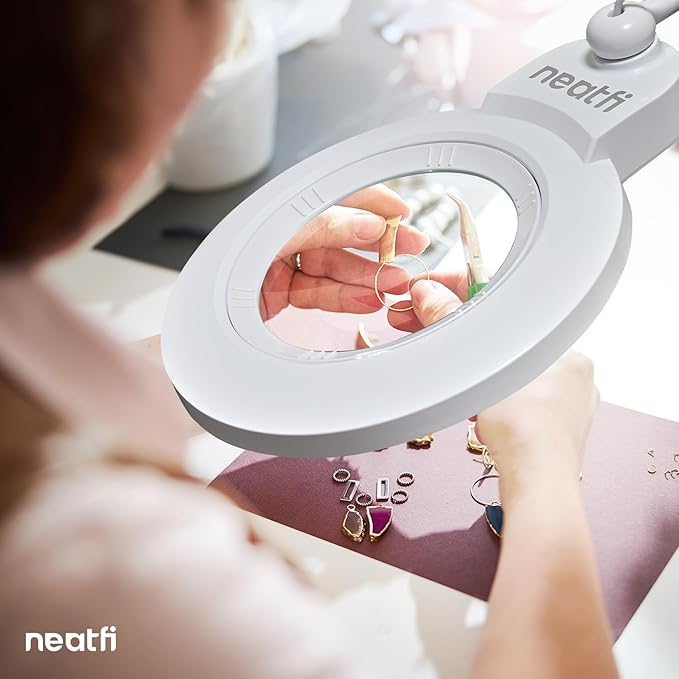 Neatfi (New Model) 1,200 Lumens Super LED Magnifying Lamp with Clamp, 8 Diopter, 5 Inches Wide Lens, Correlated Color Temperature Control, 12W, 120 Pcs SMD LED (White, 5 Inch Lens)