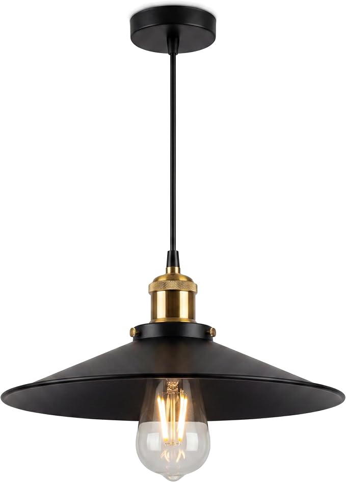 KCO Lighting 14.2” Industrial Black Dome Pendant Light Modern Farmhouse Kitchen Pendant Lighting Over Island Mid Century Hanging Light Fixture for Dining Room Living Room Cafe