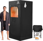 COSVALVE Portable Steam Sauna Box with Red Light for Home with 1600W 4L Steamer, Comfort Folding Chair, Indoor at Home Sauna Tent, Personal Steam Room for Relaxation, 2.9' x 2.9' x 5.9', Black