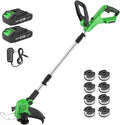 SOYUS Weed Wacker Cordless, 20V 12 Inch Cordless String Trimmer Edger, Weed Wacker Battery Operated with 8 PCS Replacement Spool Trimmer Lines with 2x2.0Ah Battery and Charger