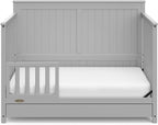 Graco Hadley 5-in-1 Convertible Crib with Drawer (Pebble Gray) – GREENGUARD Gold Certified, Crib with Drawer Combo, Full-Size Nursery Storage Drawer, Converts to Toddler Bed, Daybed