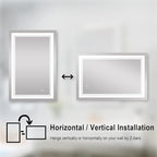 WELLFOR LED Bathroom Vanity Mirror 24 x 36 Inch, Lighted Anti-Fog Dimmable Mirror, IP44 Waterproof Wall Mounted Makeup Mirror, Packed with US Standard Plug and Touch Switch, (Horizontal/Vertical)