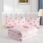 Cartoon Bear Comforter Twin Size,Pink Strawberry Comforter Set for Kids Teens Girls,3Pcs Bedding Set Printed Comforter with 2 Pillowcases,Down Alternative,Soft and Lightweight，Twin Size