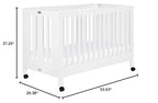 Babyletto Maki Full-Size 2-in-1 Portable Folding Crib with Toddler Bed Conversion Kit in White, Greenguard Gold Certified