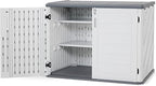 Macrout 25 Cu.Ft Small Plastic Outdoor Storage Cabinet with Shelves, 4.3 x 2.5 ft Waterproof Resin Outdoor Storage Shed with Floor, Lockable Horizontal Shed for Garden and Patio