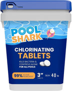 Pool Shark Swimming Pool Chlorine Tablets - 3-Inch Chlorine Tablets - Slow-Dissolving 90% Active Chlorine Tabs - Pool Chemicals for Inground Pools, Above Ground Pools, Saltwater, Spa, Hot Tub (40 lbs)