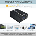 WZRELB Pure Sine Wave Inverter 1000W 12VDC to 120VAC Solar Power Converter Truck RV Home LCD Display
