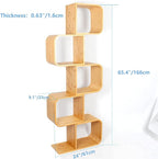 5-Tier S-Shaped Geometric Modern Bamboo Bookshelf, Large Capacity Creative Display Curved Rack Free-standing Bedside Table 2 in 1 Bookcase Storage CDs, DVDs Book Shelf for Home, Office, Living Room