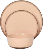 Gibson Elite Northrock Stoneware Dinnerware Set, 16-Piece Service for 4 Plates and Bowls Set – Pink Dishes with Hand-Painted Terracotta Base