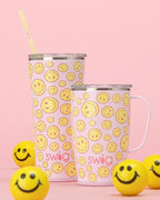 Swig Life 18oz Insulated Travel Mug with Handle & Lid, Oh Happy Day | Triple Insulated Stainless Steel - Handle & Lid Included - Keeps Coffee Hot or Cold - Cup Holder Friendly