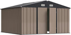 Greesum 10×10FT Outdoor Storage Shed, Metal Patio Storaged Sheds with Lockable Doors, Sheds & Outdoor Storage for Bike, Backyard, Pool and Garden, Brown