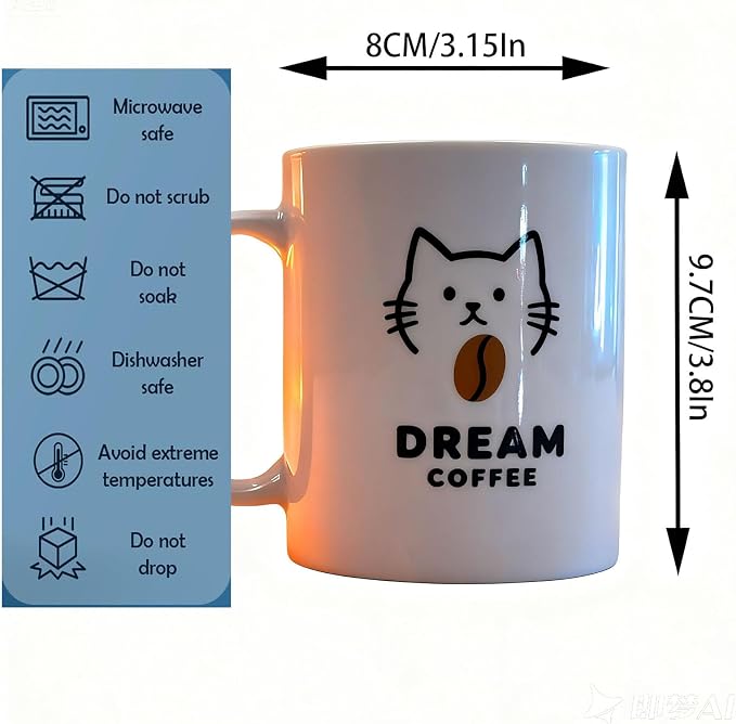 Coffee Mug Set of 2 Cute Cat and Dog Ceramic Coffee Mugs “Dream Coffee”Cute Animal Mugs Tea Cups - Gift For Pet Lovers, Pet Owners, Birthday or Holiday Gift