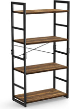 Pipishell Bookshelf, 4-Tier Bookcase, Storage Bookshelves, Tall Bookcase Shelf Storage Organizer, Book Shelf with Steel Frame, Vintage Standing Shelf for Home Office, Living Room, Bedroom, Kitchen