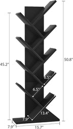 Topfurny Tree Bookshelf, 9-Tier Shelf Rustic Brown Bookcase, Retro Wood Storage Rack for CDs/Movies/Books, Anti-Fall Utility Organizer Shelves for Living Room, Bedroom, Home Office, Black