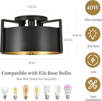 Black Semi Flush Mount Ceiling Light, 15'' Modern Farmhouse Hallway Entryway Light Fixtures Ceiling Mount, 3-Light Rustic Foyer Lighting Fixtures Ceiling lights for Kitchen Island Bedroom Dining Room