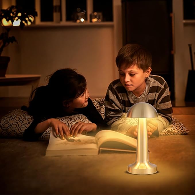 Portable LED Table Lamp, 3-Levels Brightness Metal Desk Lamp, 3 Color Touch Control Rechargeable Lamp, Night Light, Bedside Lamp,Dining Room Lamp (Gold)
