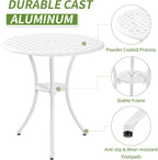 Patio Bistro Set 3 Piece with Umbrella Hole, Outdoor Bistro Table and Chairs Set of 2, Patio Bistro Set 3 Piece white, Cast Aluminum Furniture for Park Yard Front Porch