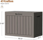 Outdoor Storage Box - Lockable Waterproof UV-Resistant Resin Deck Box for Patio Cushions, Garden Tools, Pool Accessories, Black/Grey, 45(Grey, 45 Gallon)