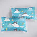 Cat Comforter Full Size,Blue Cloud Cats Comforter Set for Kids Teens Girls Boys,3Pcs Bedding Set Printed Comforter with 2 Pillowcases,Down Alternative,Soft and Lightweight，Full Size