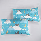 Cat Comforter King Size,Blue Cloud Cats Comforter Set for Kids Teens Girls Boys,3Pcs Bedding Set Printed Comforter with 2 Pillowcases,Down Alternative,Soft and Lightweight，King Size
