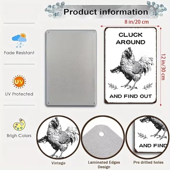 Funny Chicken Gifts Chicken Tin Sign for Home Farm Chicken Coop Farmhouse Kicthen Garden Decor 8 X 12 Inch (3220)
