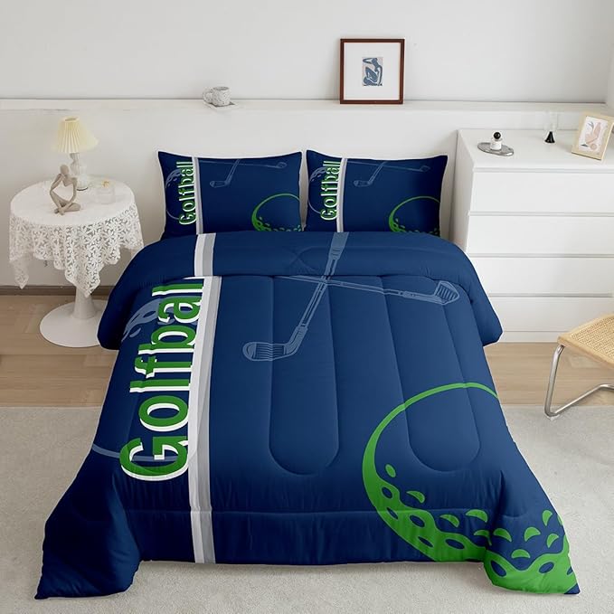 Feelyou Kids Golf Comforter Set King Size Ball Sports Bedding Set for Boys Girls Teens Bedroom Decor Golf Ball Lover Comforter Women Men Ball Games Duvet Set with 2 Pillow Case