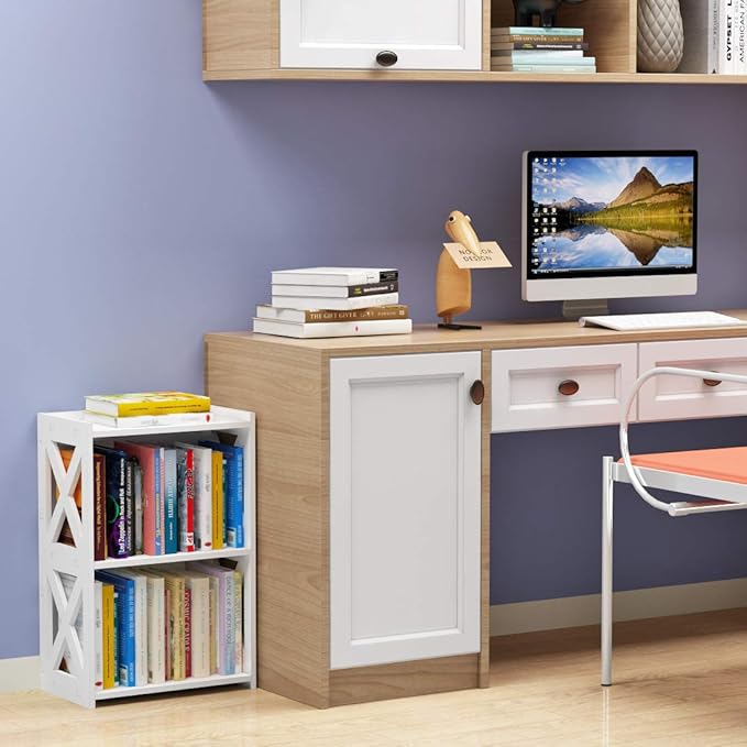 Side Table, 3 Tier 2 Shelf Small Bookshelf Bookcase for Small Spaces, Bedside End Table Nightstand, Kids Book Storage Shelves for Bedroom Living Room Office, White