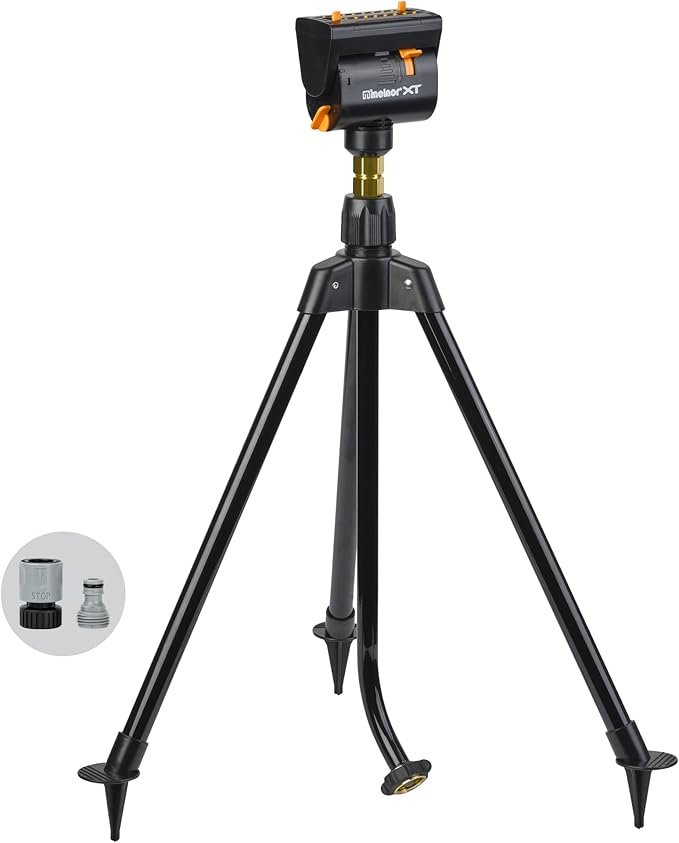 Melnor 65178AMZ MiniMax Turbo Oscillating Sprinkler on Tripod, 4000 sq. ft., 4-Way Adjustable, Quick Connect Bundle, Black, Yellow