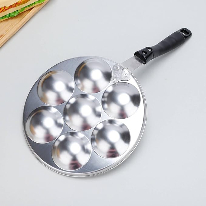 Amagogo Cake Aluminum Alloy Round Frying Pan 7-Hole Pancake Cooking Smooth Surface Nonstick Release Suitable for Home Kitchen Morning Cooking