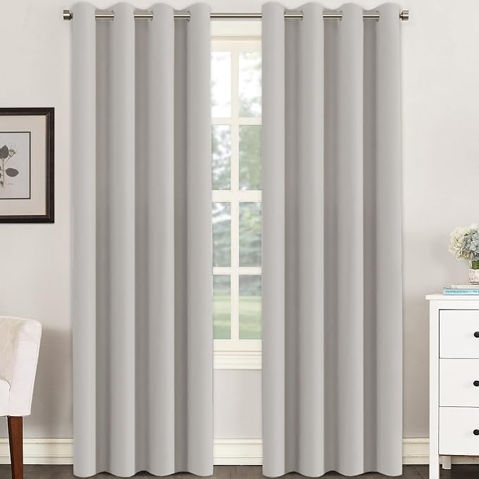 H.VERSAILTEX Premium Blackout Thermal Insulated Room Darkening Curtains for Bedroom/Living Room - Classic Grommet Top (2 Panels, Stone, 52 Inch by 96 Inch)