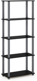 Furinno Turn-N-Tube 5-Tier Multipurpose Shelf / Display Rack / Storage Shelf / Bookshelf, Square Tubes, Black/Grey
