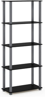 Furinno Turn-N-Tube 5-Tier Multipurpose Shelf / Display Rack / Storage Shelf / Bookshelf, Square Tubes, Black/Grey