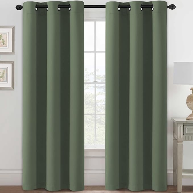 H.VERSAILTEX Blackout Curtains for Bedroom Thermal Insulated Room Darkening Living Room Curtains 84 Inch Long Grommet Privacy Protection Window Curtain Panels/Drapes, 2 Panels, Bronze Green