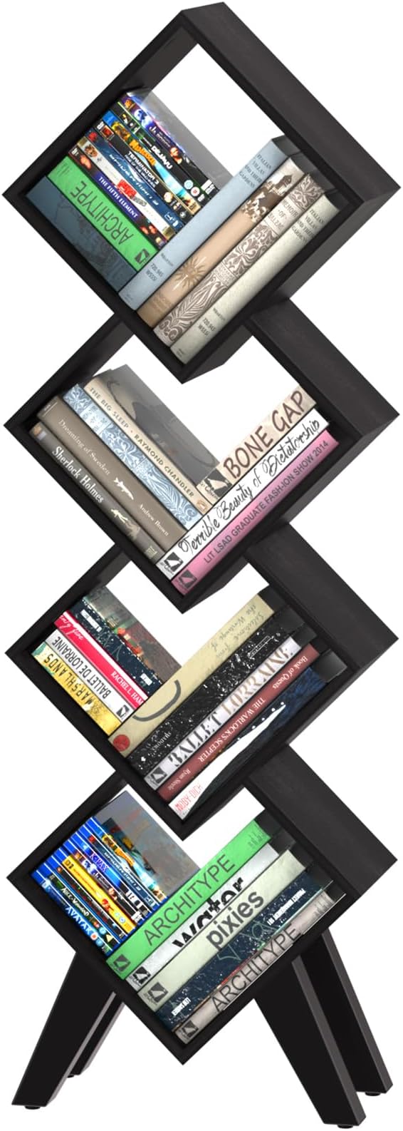 Yoobure Black Bookshelf - Small Book Shelf, 4-Tier Tall Bookcases Book Organizer, Industrial Bookshelves Floor Standing for CDs/Books in Small Spaces, Bedroom, Living Room, Home Office