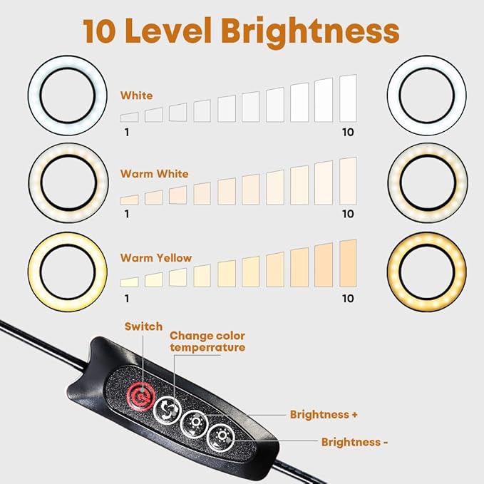 8X Magnifying Glass LED Light with Clamp, 12W Dimmable Magnifier Desk Lamp with 3 Light Colors 10 Brightness, 6.3″ Real Glass Lens, Adjustable Swivel Arm Magnifier Light for Reading Close Work Craft
