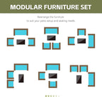 Patio Furniture Set,4 Piece Garden Conversation Set, Outdoor Wicker Rattan Table and Chairs, Black Patio Set, Sectional Sofa with Thick Cushion for Garden, Yard, or Porch (Brown/Blue)