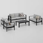 Wisteria Lane Aluminum Patio Furniture Set, 5 Piece Outdoor Conversation Set, Sectional Metal Sofa with 5 Inch Cushion and Coffee Table for Balcony, Backyard, Garden, Black Frame and Grey Cushion