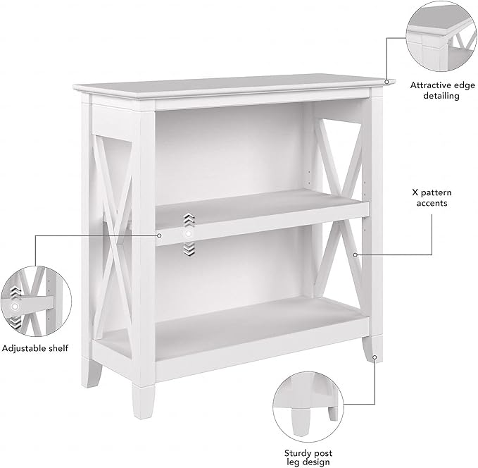 Bush Furniture Key West 2-Shelf 30-inch H Small Bookcase, Pure White Oak (KWB124WT-03)