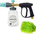 Sooprinse Short Pressure Washer Gun With Foam Cannon, High Pressure Snow Foam Lance, 1/4 Inch Quick Connector, Power Washer Blaster, Car Wash Mitt, 3000 PSI, 1 Liter