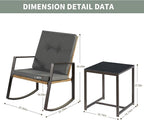 3 Pieces Rocking Chairs Set Balcony Furniture Conversation Sets with Outdoor Table and Chairs,Washable Cushion for Porch,balcony,Garden,Backyard,Poolside Grey