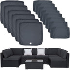 ClawsCover 14Pack Outdoor Patio Seat and Back Cushions Replacement Covers Fit for 7Pieces 6-Seater Wicker Rattan Sectional Couch Chair Furniture Set,Dark Grey-Include Cover Only (Large)