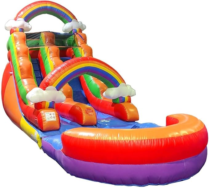 Inflatable Water Slides for Kids - Backyard Inflatable Water Slides with Splash Pool - Rainbow Cloud Slide Complete with Blower, and Stakes - 25.5' x 9' - 15' Tall Slide