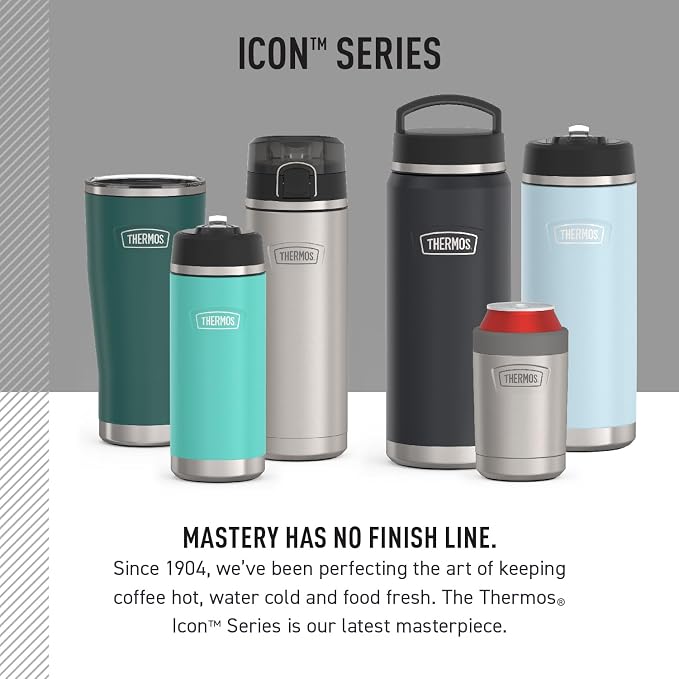 THERMOS ICON SERIES, Slim Beverage Can Insulator - 12 Ounce, Granite - Vacuum Insulated Stainless Steel